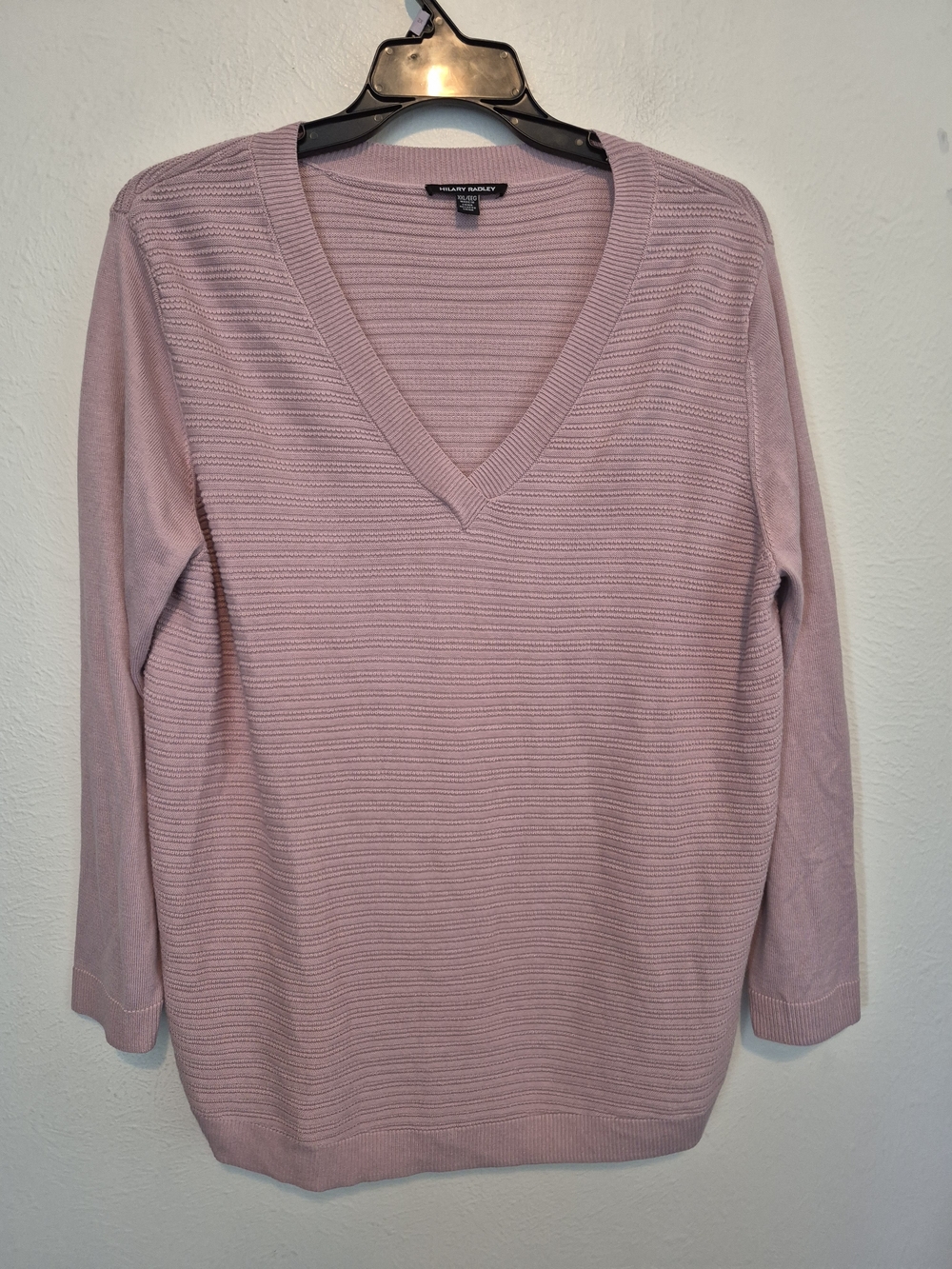 Hilary Radley Soft Pink V-Neck Ribbed Sweater